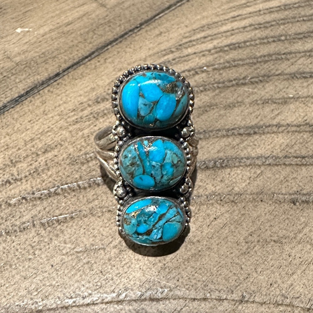 Turquoise Triple Stone Silver Ring